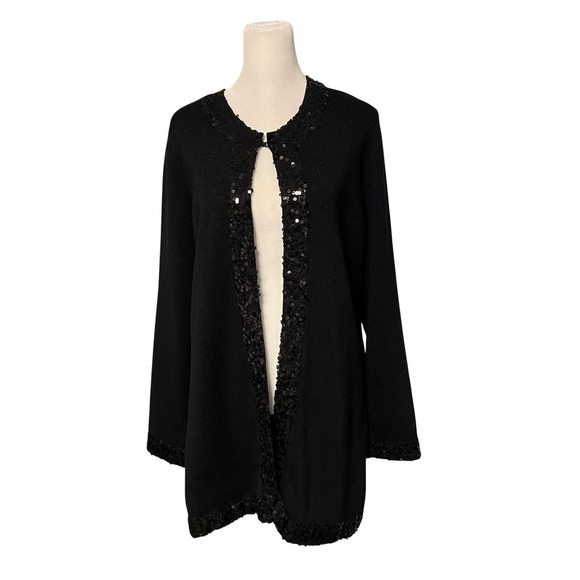 Dana Buchman Black Sequin Trimmed Open Cardigan Large NWOT - Picture 3 of 9